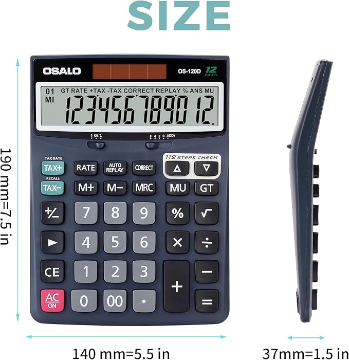 OSALO 12 Digits Desktop Calculator Extra Large LCD Display - Image 6
