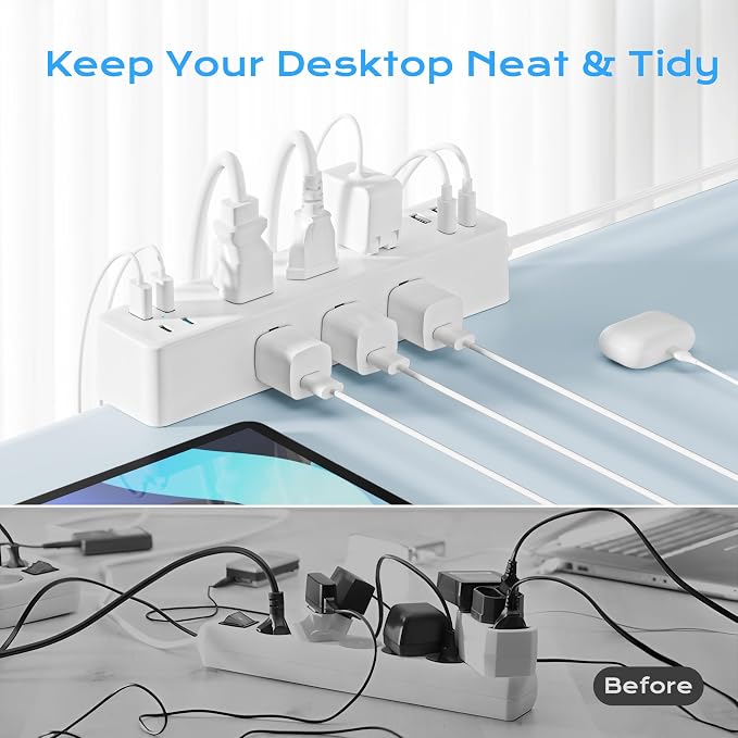 Flat Plug Desk Clamp Power Strip 10FT, 24W Total Charging Station, Desk Edge - Image 3