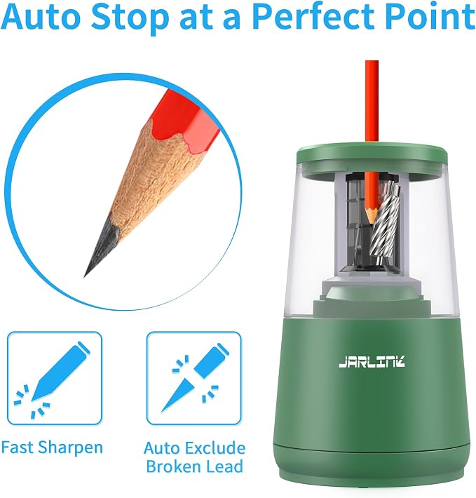 JARLINK Electric Pencil Sharpener, Heavy-Duty Helical Blade to Fast Sharpen - Image 3
