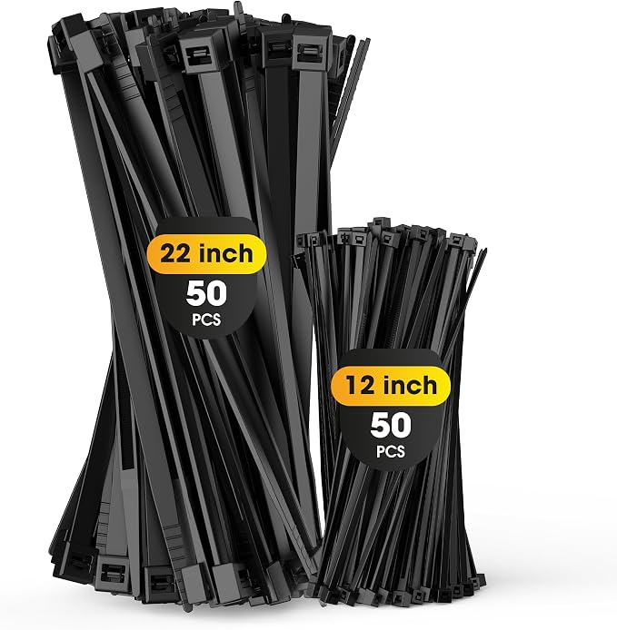 Zip Ties Heavy Duty, 22+12 Inch 100 Pack Long Cable Ties，300 LBS Tensile by SUPOLOGY