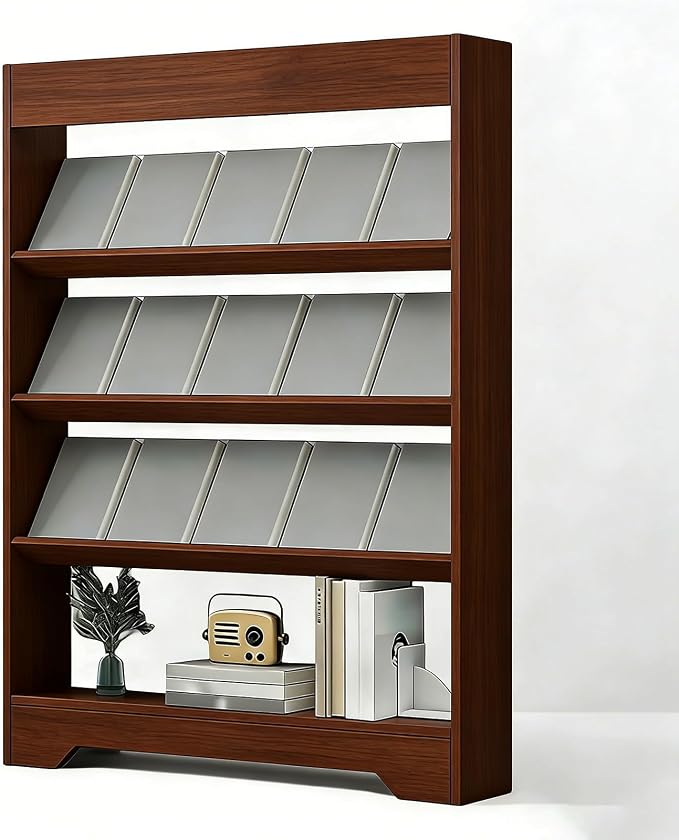 LHIUGE 4-Layer Brochure Display Rack, Freestanding Wooden Magazine Rack by LHIUGE