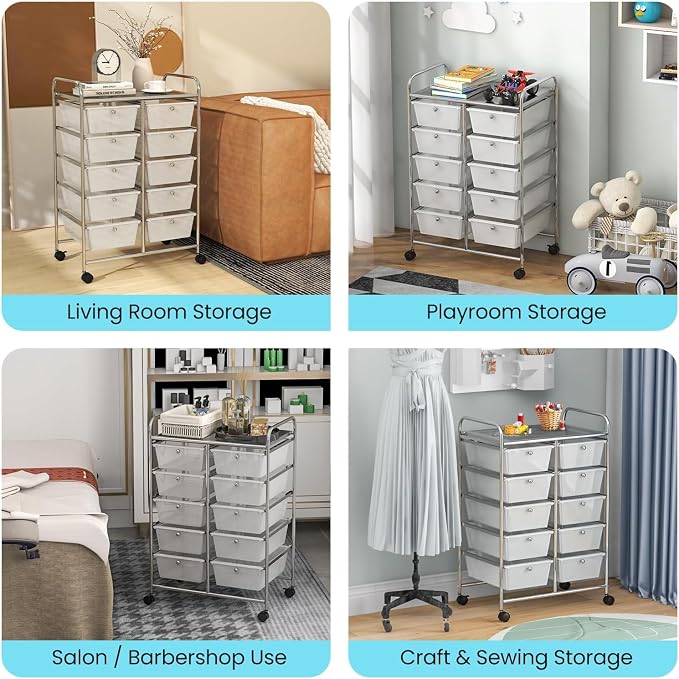LDAILY 10 Drawer Rolling Cart, Storage Cart Organizer on Wheels, Drawer Cart - Image 9