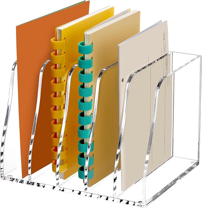 SANRUI Acrylic Desk File Organizer, 5 Vertical Compartments Clear Magazine File by SANRUI
