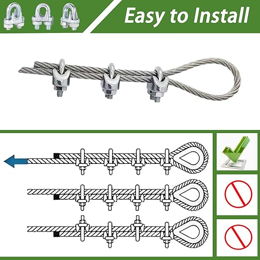 100PCS 3/8" M10 Zinc-Plated Wire Rope Clamps – Heavy Duty U-Bolt Cable Clips - Image 7