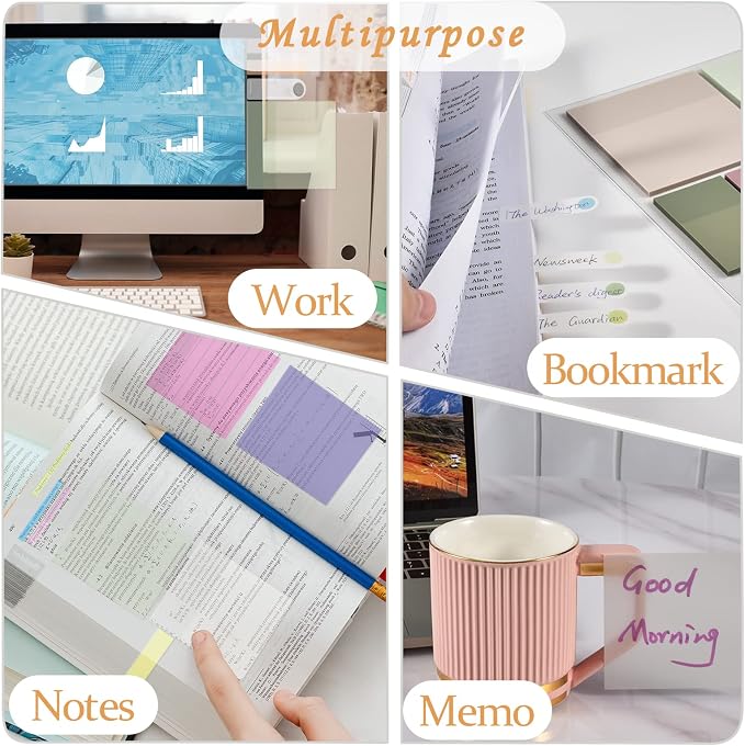BAYTORY 700 Sheets Transparent Sticky Notes, Self-Adhesive Translucent Writable - Image 8