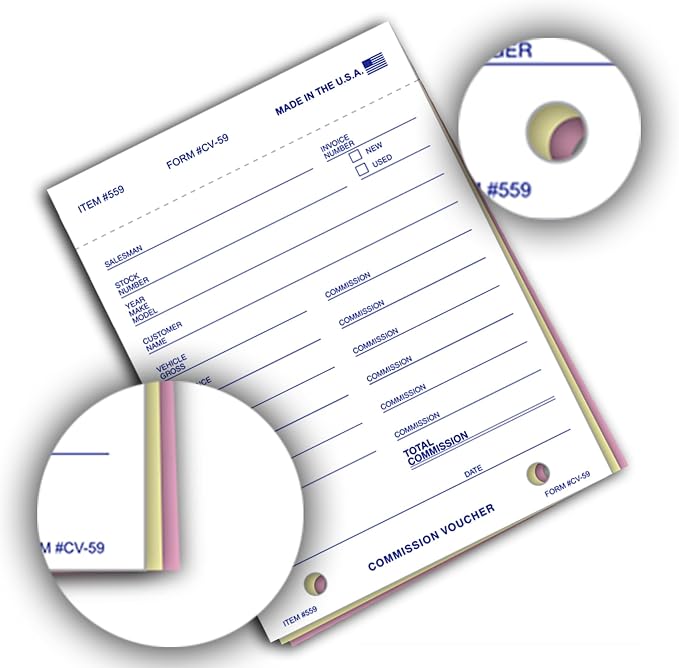 Commission Voucher Book CV-59-3 Part Carbonless Forms, Triplicate NCR Receipt - Image 8