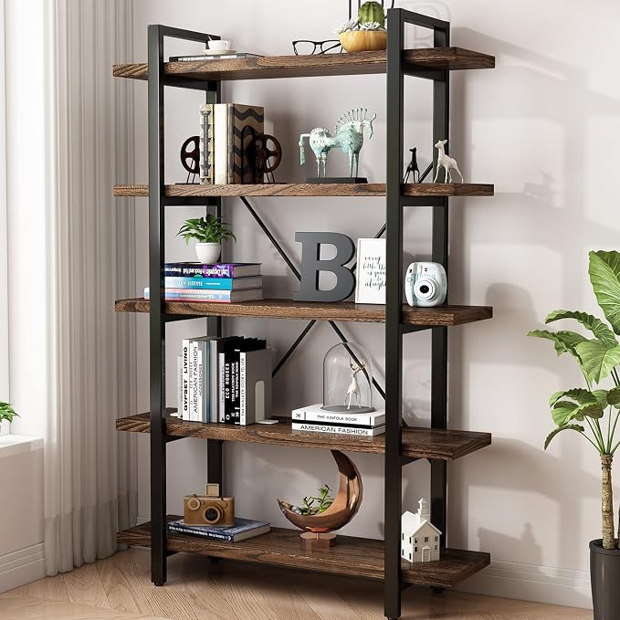 5-Tier Industrial Style Solid Wood Bookcase and Book Shelves, Rustic Wood and by AY-AOYUAN
