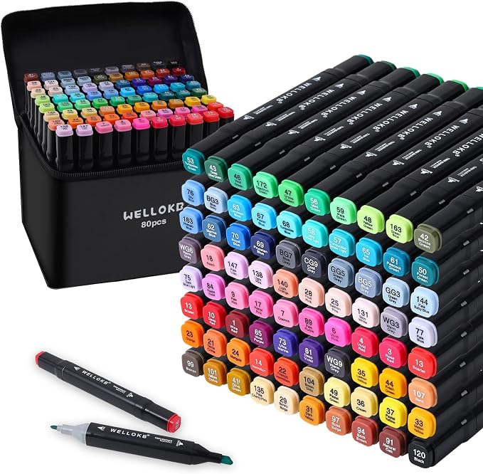 WELLOKB Alcohol Markers, 80 Colors Dual Brush Tip Permanent Art Markers by WELLOKB