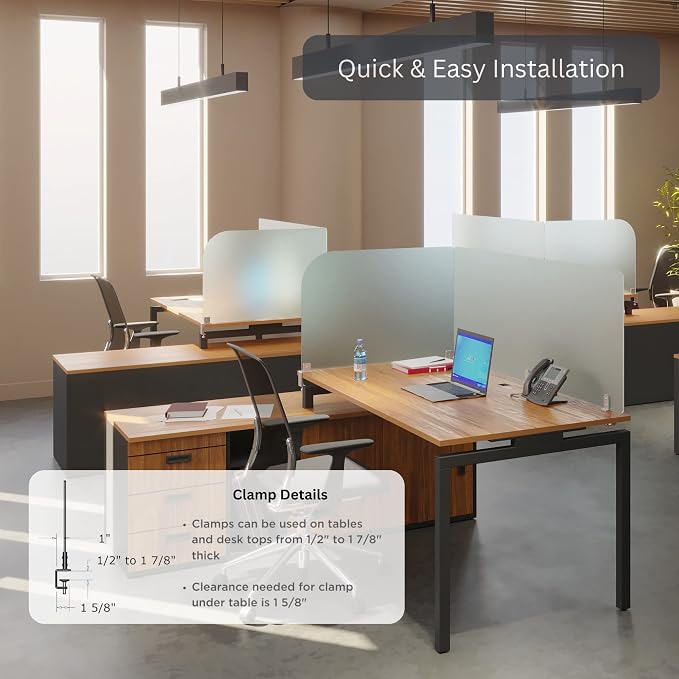 VaRoom Studio Wing Desktop Privacy Panel – Frosted Acrylic Clamp-on Desk - Image 3