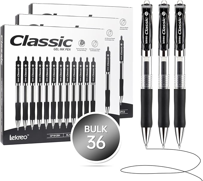 Lekreo Classic Retractable Gel Roller Pens, 0.7mm Fine Point Black Ink by Unknown