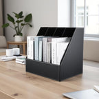 KINGFOM 4-Slot Wood Leather Document Files Holder Rack Stand Desk Files - Image 3