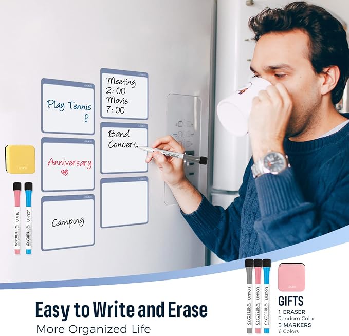 loukin Dry Erase Mini Note 6 Pack, Electrostatic Adsorption Whiteboard Sticker - Image 3