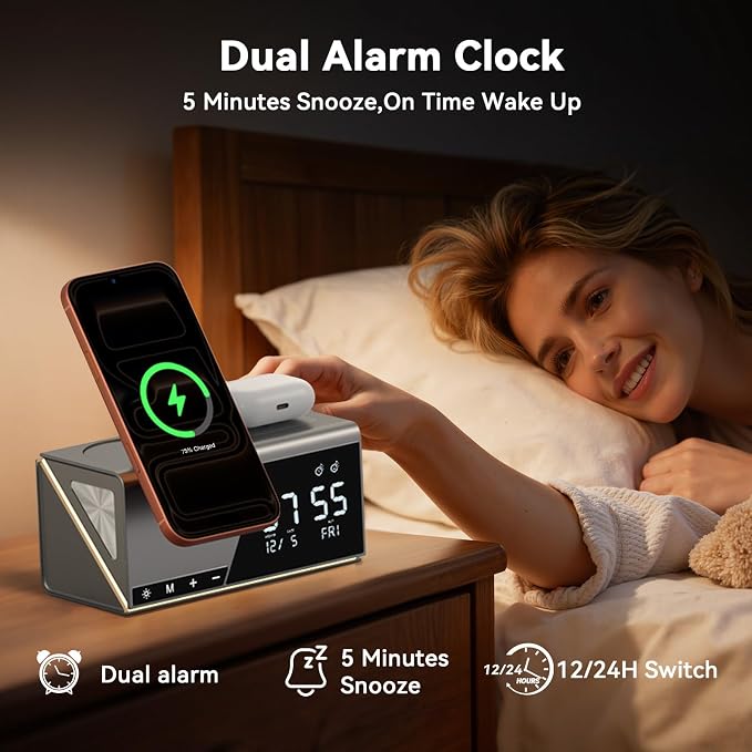 4URPC 6-in-1 Alarm Clock Wireless Charging Station - Image 5