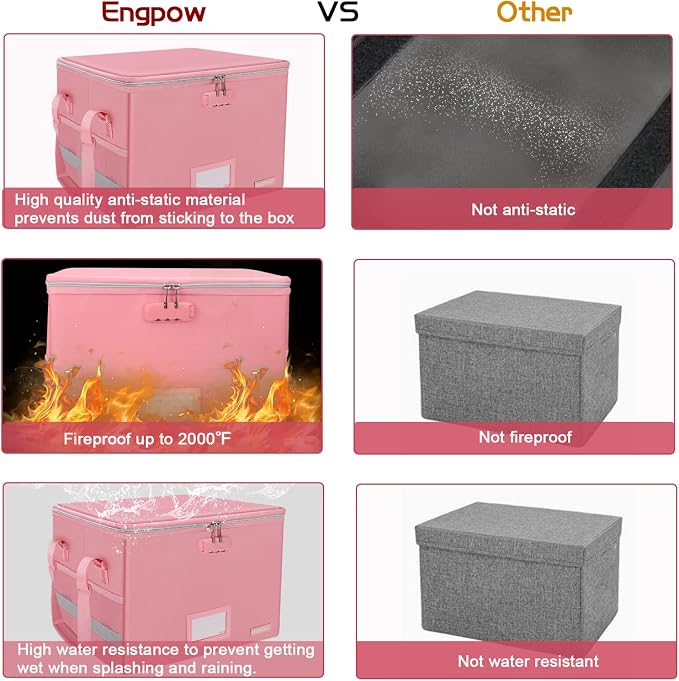 ENGPOW File Box with Lock, Fireproof Document Box with Zipper＆Pockets, - Image 6