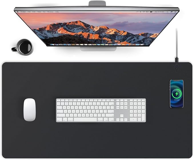 Mouse Pad with Wireless Charging, PU Leather Fast Charging Gaming Mouse Pad by Qidngknd