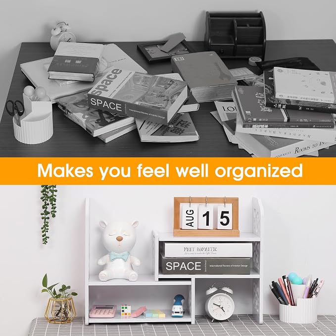 YGYQZ Desk Shelves Desktop Orgnizer Shelf-White Office Organization - Image 7