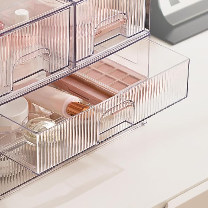 Vorey Clear Stackable Desk Storage Drawers, 3 Pack Acrylic Bathroom Makeup - Image 5