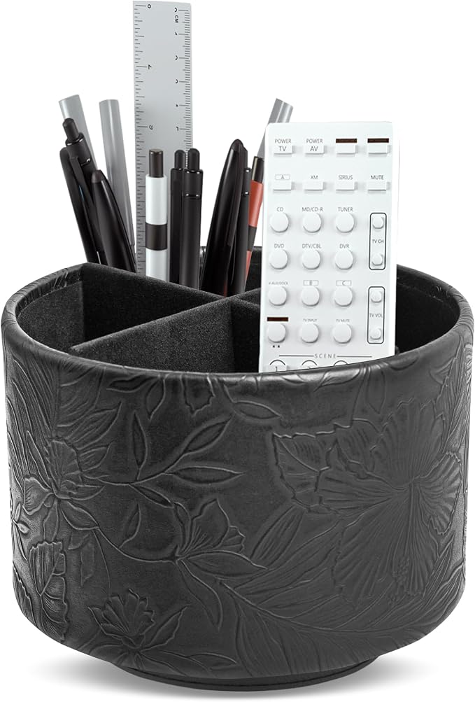 Hennaja Round Leather Art Supply Organizer, Remote Control Holder, 360 Degree by Hennaja