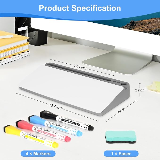 Desktop Glass Whiteboard with Storage, Desk Organizers and Accessories with - Image 6
