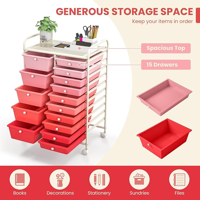 GOFLAME 15-Drawer Rolling Storage Cart, Craft Storage Cart - Image 4