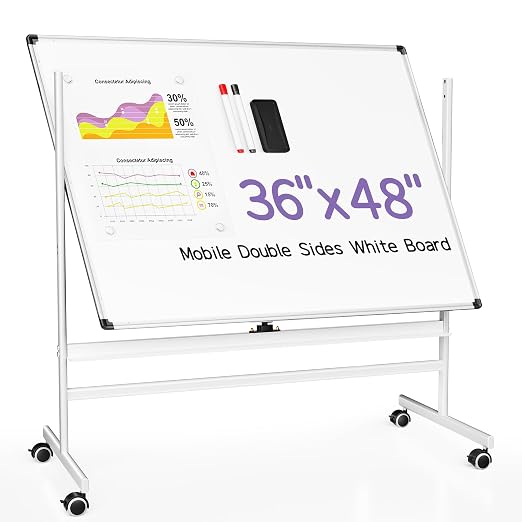 VUSIGN Rolling Dry Erase Board, 48 x 36 Inches Double-Side White Board on Wheels by VUSIGN