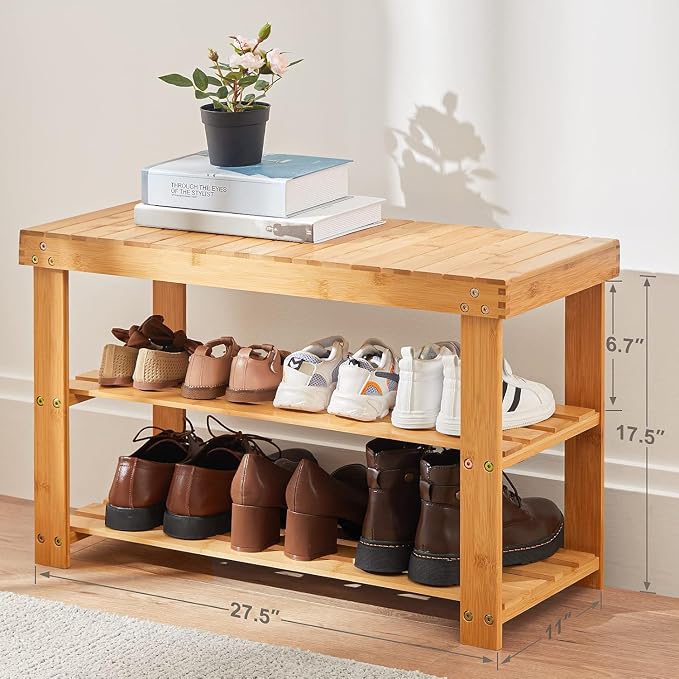 Pipishell 3 Tier Bamboo Shoe Rack Bench - Image 3
