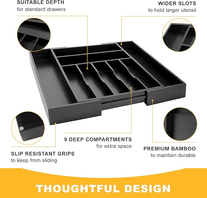 oridom Large Premium Bamboo Silverware Organizer - Image 5