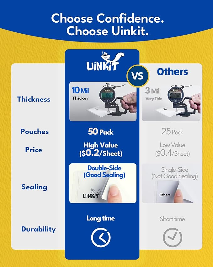 Uinkit 10Mil Self-Sealing Laminating Pouches Business Card Size, - Image 4