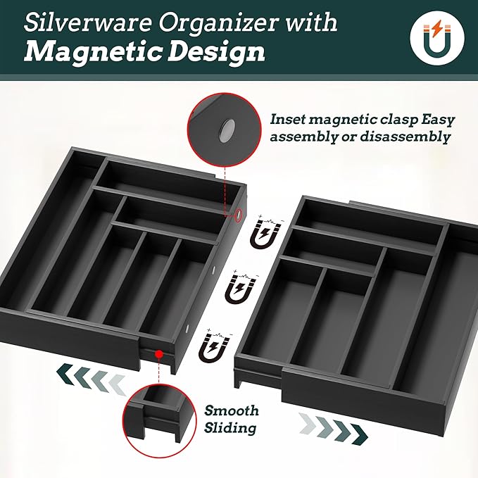 Silverware Organizer Large, Magnetic Connected Expandable 13 Slots Silverware - Image 3
