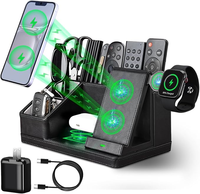 LADSTAG Black Leather Desk Organizer by LADSTAG