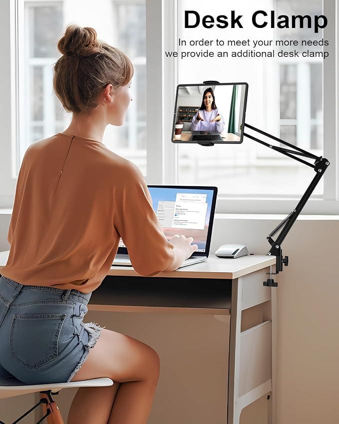 mmcrz Tablet Floor Stand with 11lb Stable Base & Desk Clamp, Adjustable Height - Image 5