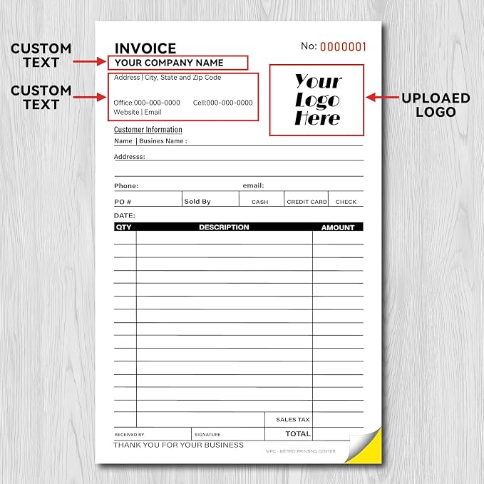 100 Sets Custom 5.7" X 8.5" Invoice Receipt Book, Personalized Duplicate - Image 5