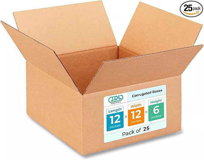 Medium Moving & Shipping Boxes 12"L x 12"W x 6"H by IDLPackaging