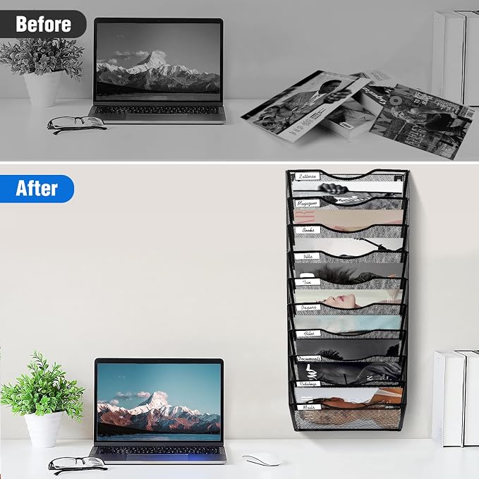 BOHDK Wall File Organizer, 10 Tire Hanging File Folder Mail Organizer, Vertical - Image 4