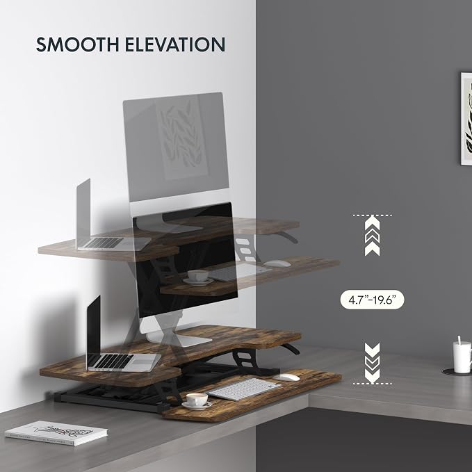 FLXISPOT 40in Standing Desk Converter, Height Adjustable Riser, Manual Lift - Image 3