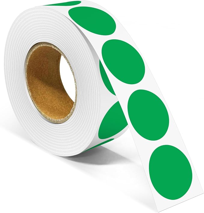1 Inch Round Color Coding Labels, 1000 Dots Per Roll Green Color Coded Dot by Unknown