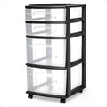 HOMZ Drawer Tower, 4-Tier Clear Plastic Storage Organizer Cart, and Office by Homz