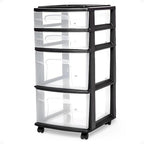 HOMZ Drawer Tower, 4-Tier Clear Plastic Storage Organizer Cart, and Office by Homz