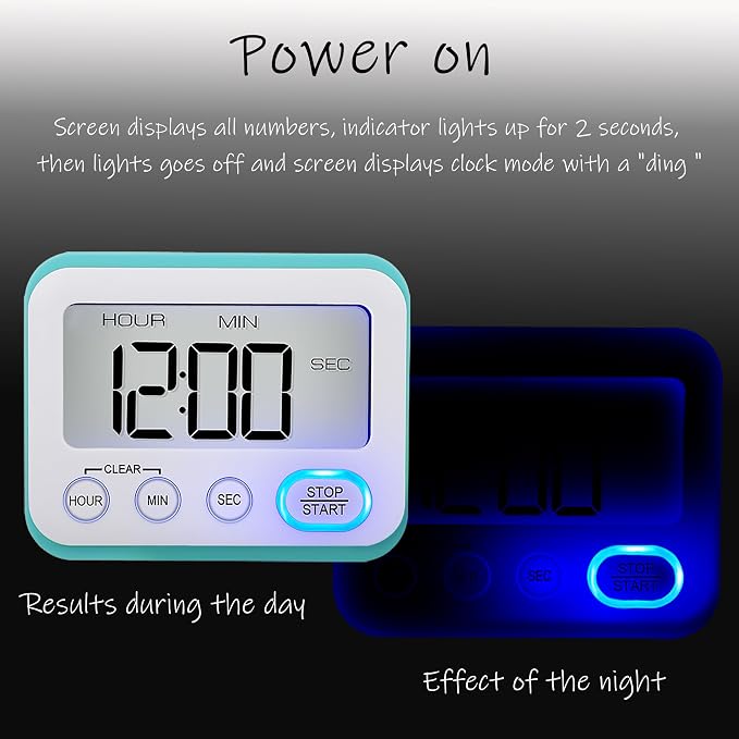 Digital Kitchen Timer Magnetic Loud Alarm, Large LCD Screen Silent/Beeping - Image 2
