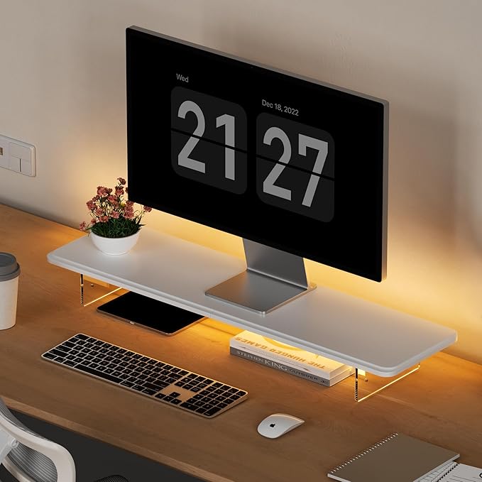 AFOOYO Monitor Stand Riser, 31.5-Inch LED Light Wood Computer Monitor Stand by AFOOYO
