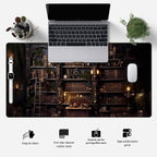Black Vintage Gothic Desk Mat Black Dark Academia Desk Pad Medieval Bookshelf - Image 2