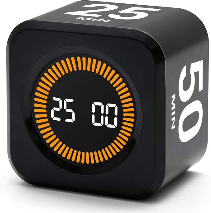 Rotating Productivity Timer 5, 50 Minutes Preset, Desk Cube w/Gravity Sensor by Exlliy