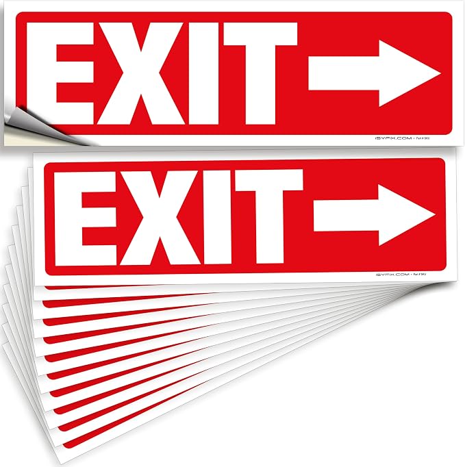 iSYFIX Exit Signs Stickers 12 Pack 12x4 Inch by iSYFIXPREMIUMSIGNS