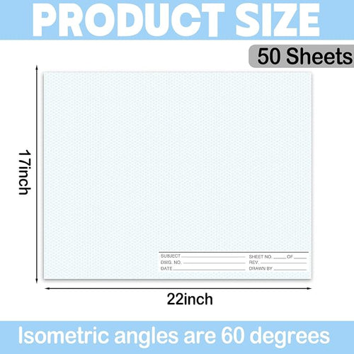 1 Pack 50 Sheets 22" x 17" Isometric Graph Paper Pad Landscape - Image 2