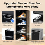 Amllas 8 Pack Shoe Boxes Black Plastic Stackable, Large Shoe Storage Organizer - Image 3