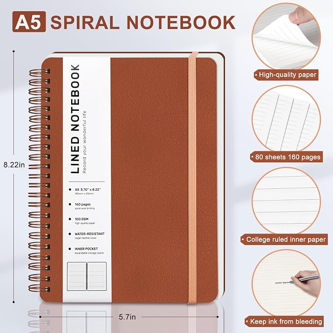 ABERLLS Brown Lined Spiral Journal Notebook - Image 2