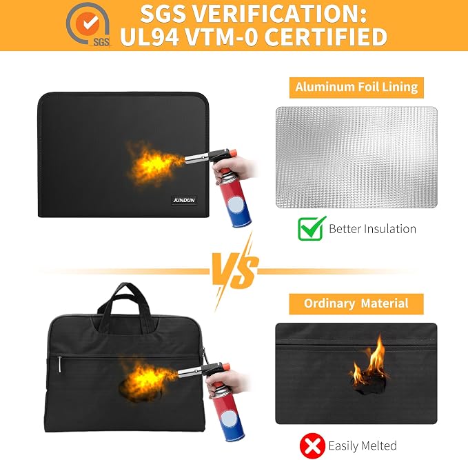 JUNDUN 5200℉ Fireproof Document Organizer, Upgraded Heat Insulated 13 Pockets - Image 3