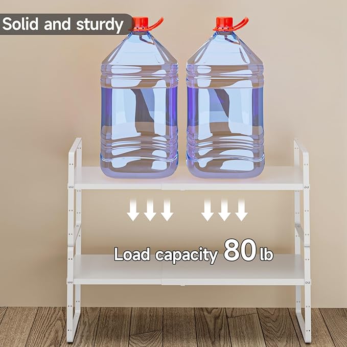 jkxoo 2Pack 16.5-27’’L Expandable Kitchen Shelf Organizer, Stackable Shelves - Image 3