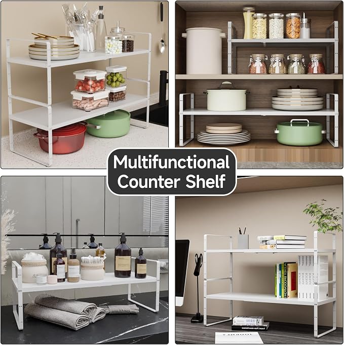 jkxoo 16.5-27’’L Expandable Kitchen Shelf Organizer, Stackable Shelves Organizer - Image 6