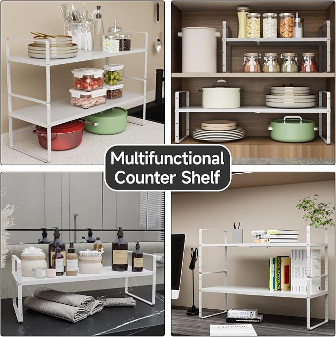 jkxoo 2Pack 16.5-27’’L Expandable Kitchen Shelf Organizer, Stackable Shelves - Image 6